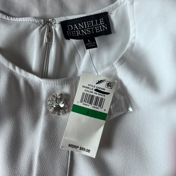 Danielle Bernstein Puff Sleeve Dress L NWT $89 Crystal Button Mini Cocktail - Picture 6 of 11